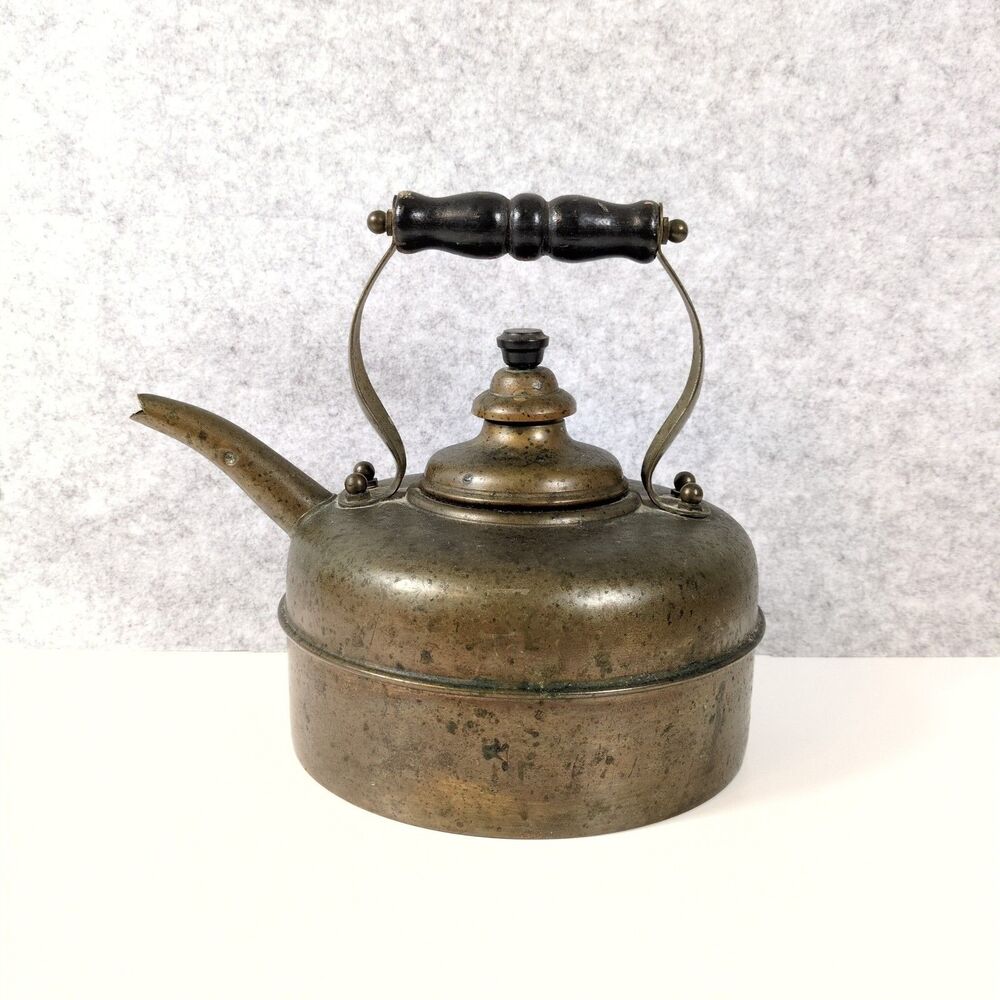 Vintage Simplex Patent Solid Copper Tea Kettle Made in England Wood Handle